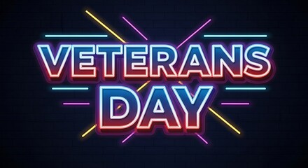 Veterans Day Neon Sign holiday celebration military memorial remember honor service usa america united states patriotic patriotism blue