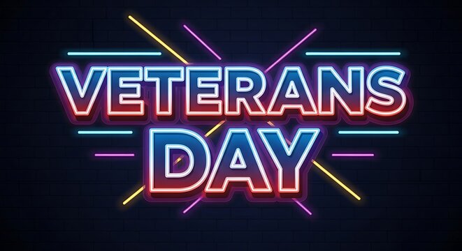 Veterans Day Neon Sign holiday celebration military memorial remember honor service usa america united states patriotic patriotism blue