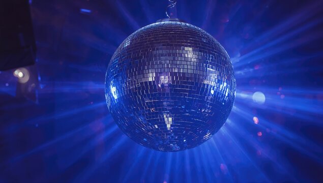 Disco ball emitting vibrant rays, ideal backdrop for nightlife events