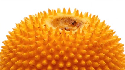 Close-up view of a ripe kiwano fruit on a white backdrop, showcasing its unique texture and vibrant color, healthy snack option