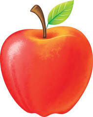 Red Apple Fruit with Leaf