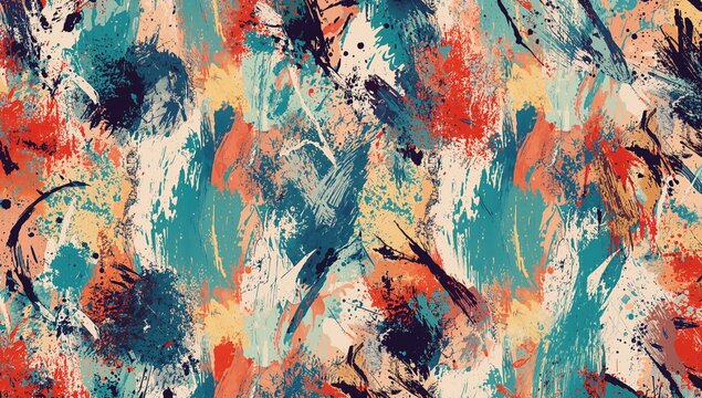 Abstract seamless pattern, colorful brush strokes and paint splashes, suitable for digital art backgrounds - Powered by Adobe