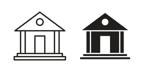 Bank icon in filled, thin line, stroke style for website and apps