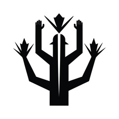 Abstract Humanoid Figure with Multiple Arms and Spiky Headpieces abstract, symbol