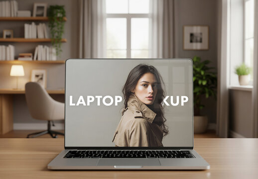 Home interior laptop screen mockup