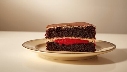 Cake slice featuring vibrant red filling, a delightful dessert choice with potential high sugar content