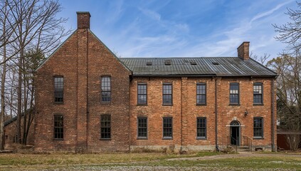 The Antique Brick Distillery by a Deserted Manor for Sale, showcasing industrial decay and preservation
