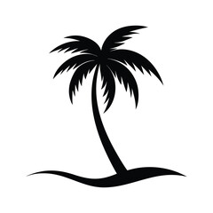 Black silhouette of a palm tree on a white background
