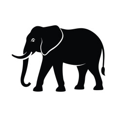 Black silhouette of an elephant walking on white background