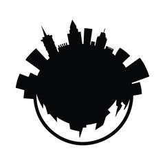 Circular Silhouette of a City Skyline with Radial Buildings city, skyline, urban