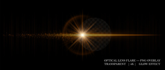 Optical light flare with shining reflections, soft transparency, and glowing particles. Ideal for visual effects, digital art, and clean luminous overlays.