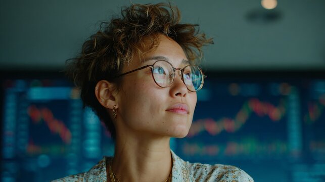 Charting success: a finance officer's journey through data and trends. Real life. Innovative financial presentation: leading with visual data insights. Real moment. Photojournalism.