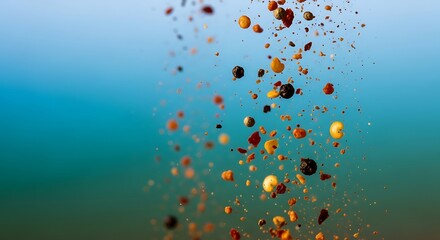 Colorful bubbles ascending in a blue and green gradient background