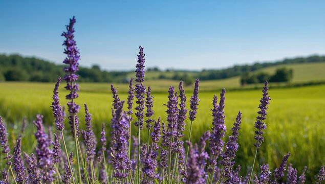 Lavender plants growing in a rural setting, indicative of seasonal change