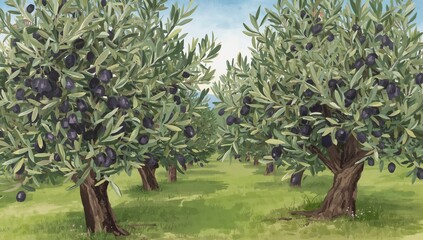 Olive trees abundant with ripe olives, ideal for extra virgin olive oil production