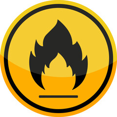 Flammable danger sign, yellow fire safety warning glossy icon