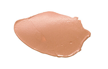 Liquid cosmetic foundation smear creating creamy texture on transparent beauty background for isolated projects