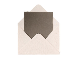 Brown craft envelope mockup presenting blank textured paper card for message, background isolated transparent personalized