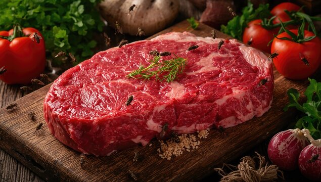 Fresh raw meat and vegetables, protein-rich meal, World Vegetarian Day