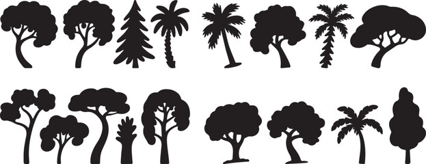 Tree Silhouettes Icons Set Variety of Tree Shapes Vector Illustration 