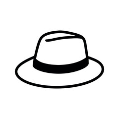 Traditional brimmed fedora style hat with dark band in a minimalist graphic design