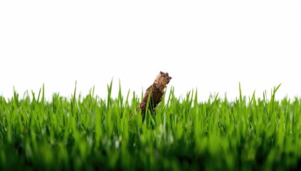 Obraz premium Detailed Close-Up of a Tree Branch and Grass on a White Background, suitable for editorial design