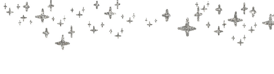 Silver sparkle splatter border png. Silver stars frame transparent PNG. Silver winter stars overlay for holiday projects. Design illustration for poster,cover, invitation, ads.