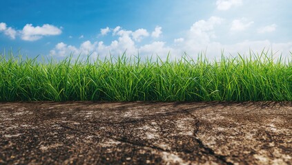 Obraz premium Lights and shadows on a textured asphalt surface with green grass, suitable for editorial backdrop