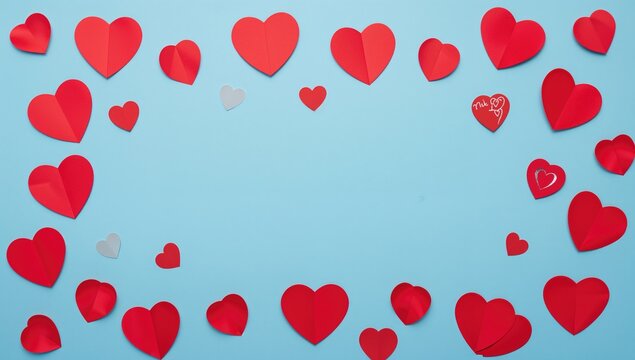 Charming red hearts arranged atop a lovely blue background, ideal for Valentine's Day