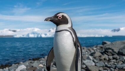 Chinstrap Penguin resting on icy landscape, showcasing seasonal change