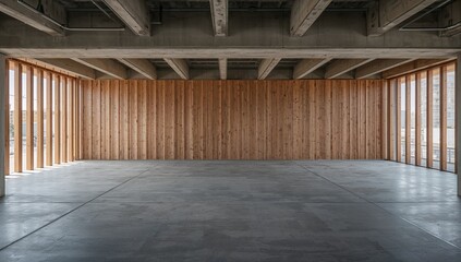 Fototapeta premium View of a wooden panel and concrete structure surrounding a vacant slab inside a construction site