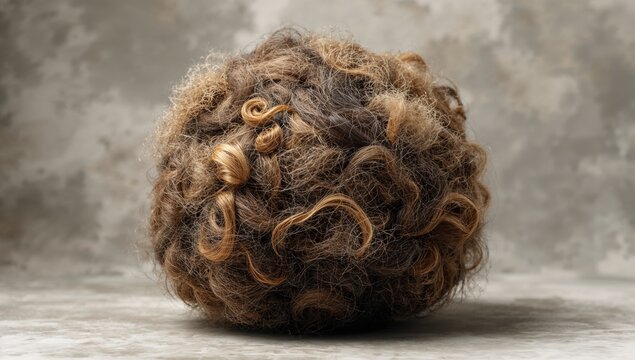 Fluffy ball of tangled hair, round and isolated, suitable for abstract backgrounds
