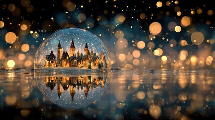Magical Snow Globe with Winter Village and Glowing Lights Effect