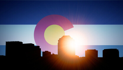 Colorado Springs Skyline Silhouette with Colorado Flag