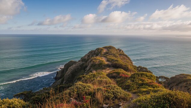 Beautiful landscapes featuring sea, cliffs, and hiking path in a coastal state park