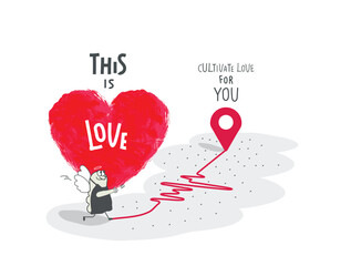 Vector hand drawn cartoon sketch of Angel who brings great love as a gift for you. Angels advise and draw our attention by creating a seed of love.Concept of philanthropy and support. 