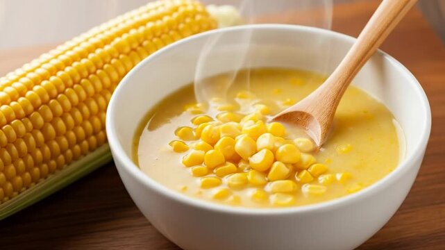 Hot corn soup with fresh cob