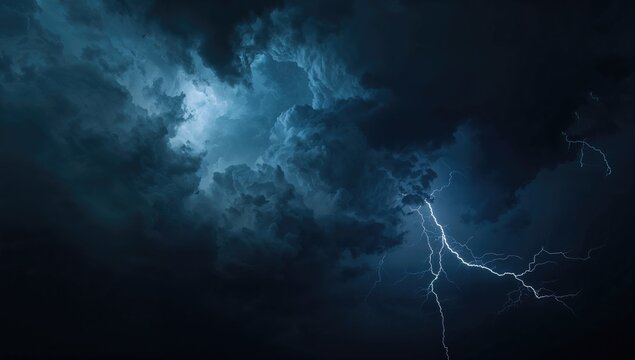 Dramatic storm clouds illuminated in the night created by AI technology