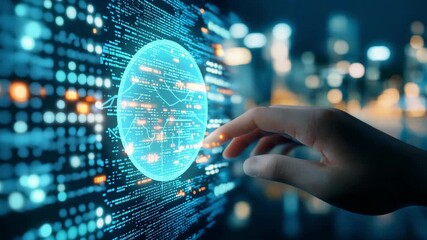 Interactive data visualization with hand touch, futuristic digital interface for modern analytics - Powered by Adobe