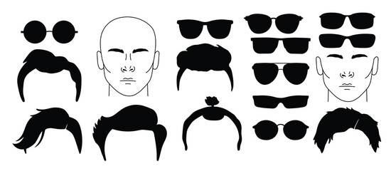 different hipster style haircuts and glasses man face icon set
