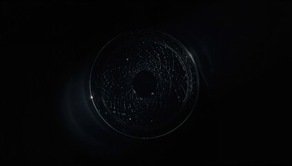 Black backdrop featuring a glass circular design, highlighting geometric reflections, suitable for UI backdrop