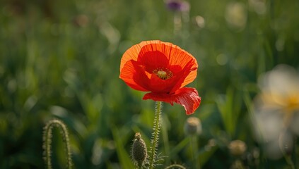 Large red poppy, vibrant floral display, seasonal change