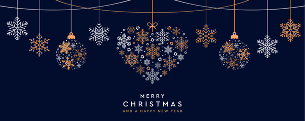 christmas greeting card with hanging snowflake decoration vector illustration