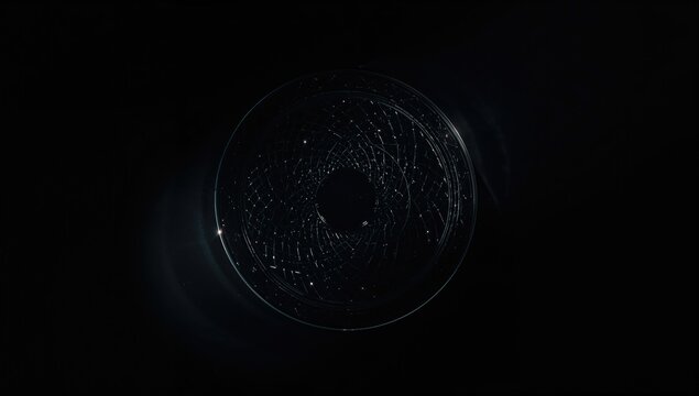 Black backdrop featuring a glass circular design, highlighting geometric reflections, suitable for UI backdrop