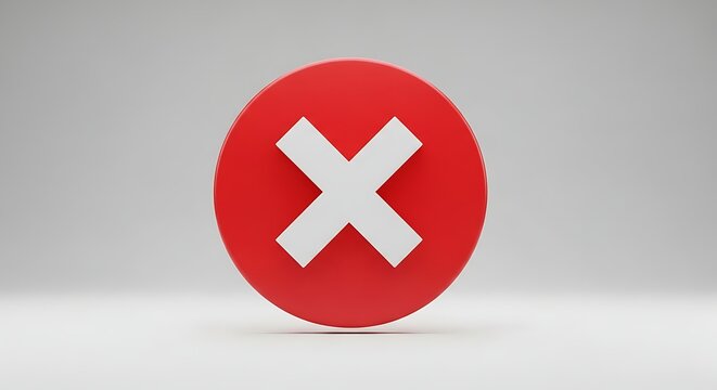A red circle with a white x on a white background in a studio shot