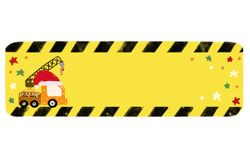 cute blank empty christmas xmas kids crane truck under construction heavy machinery vehicle design for Name Label birthday gift party tag sticker colorful crayon doodle watercolor illustration
