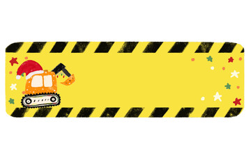 cute blank empty christmas xmas kids excavator under construction heavy machinery vehicle design for Name Label birthday gift party tag sticker pastel crayon doodle watercolor illustration