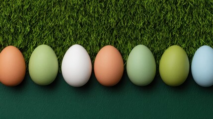 Decorating easter eggs on lush green grass in a bright spring landscape