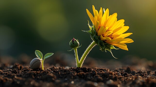 macro timelapse of a sunflower growing from a seed to full bloom