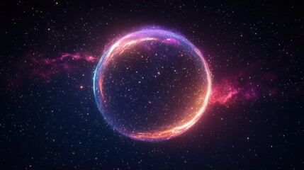 Glowing luminous sphere with vibrant nebula colors floating in a starry deep space environment, evoking cosmic mystery and awe